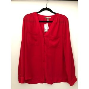 NWT Red Chiffon Button Up Blouse